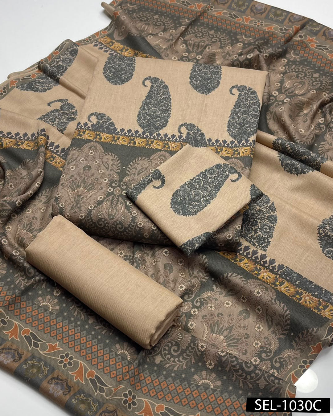 Elegant Pashmina Wool Winter Suit with Kalamkaari Print