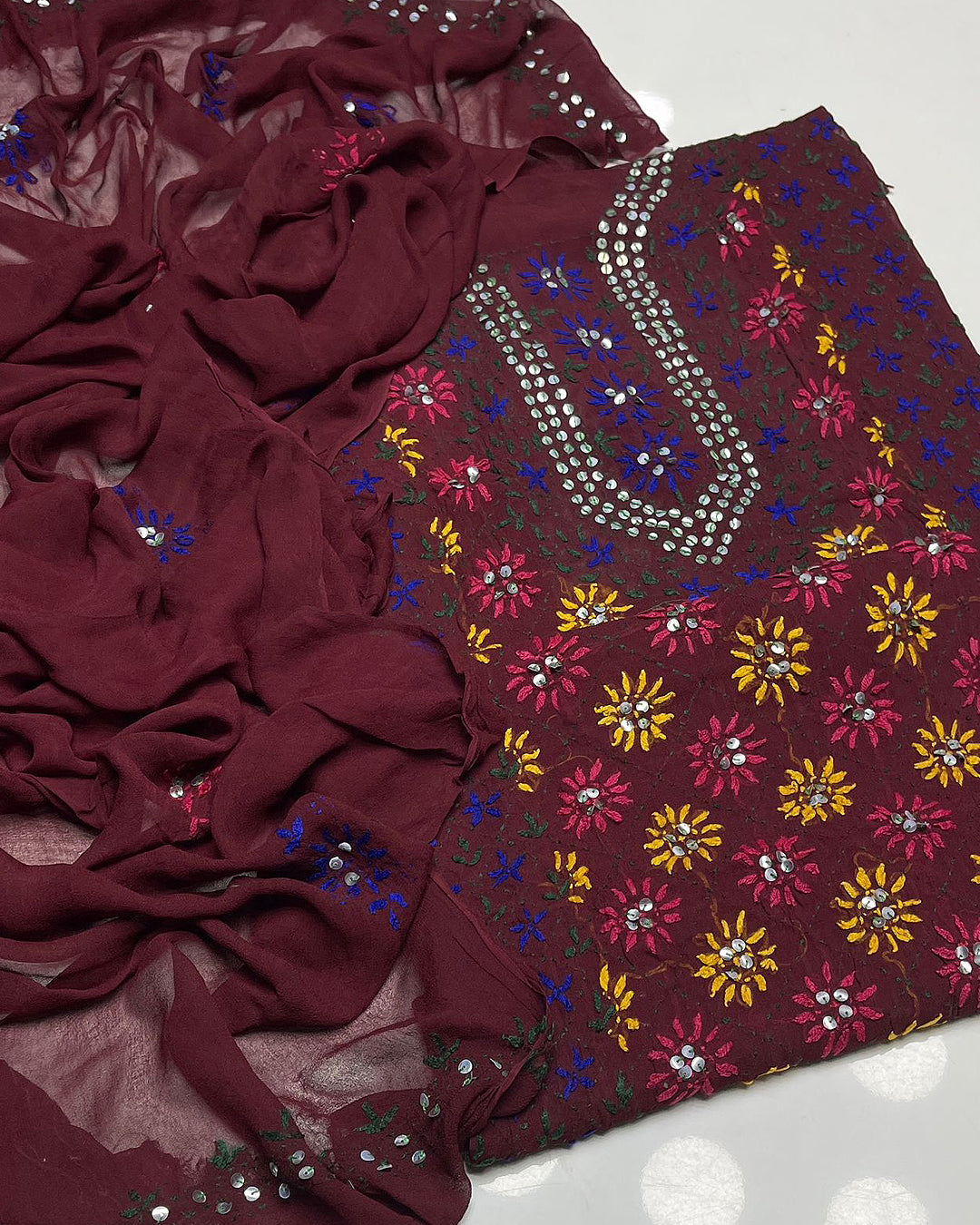 2 PC Unstitched Chiffon Phulkari Dresses