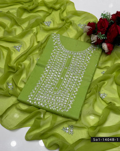 Handmade 3PC Lawn Dress with Sheesha Work & Embroidered Chiffon Dupatta