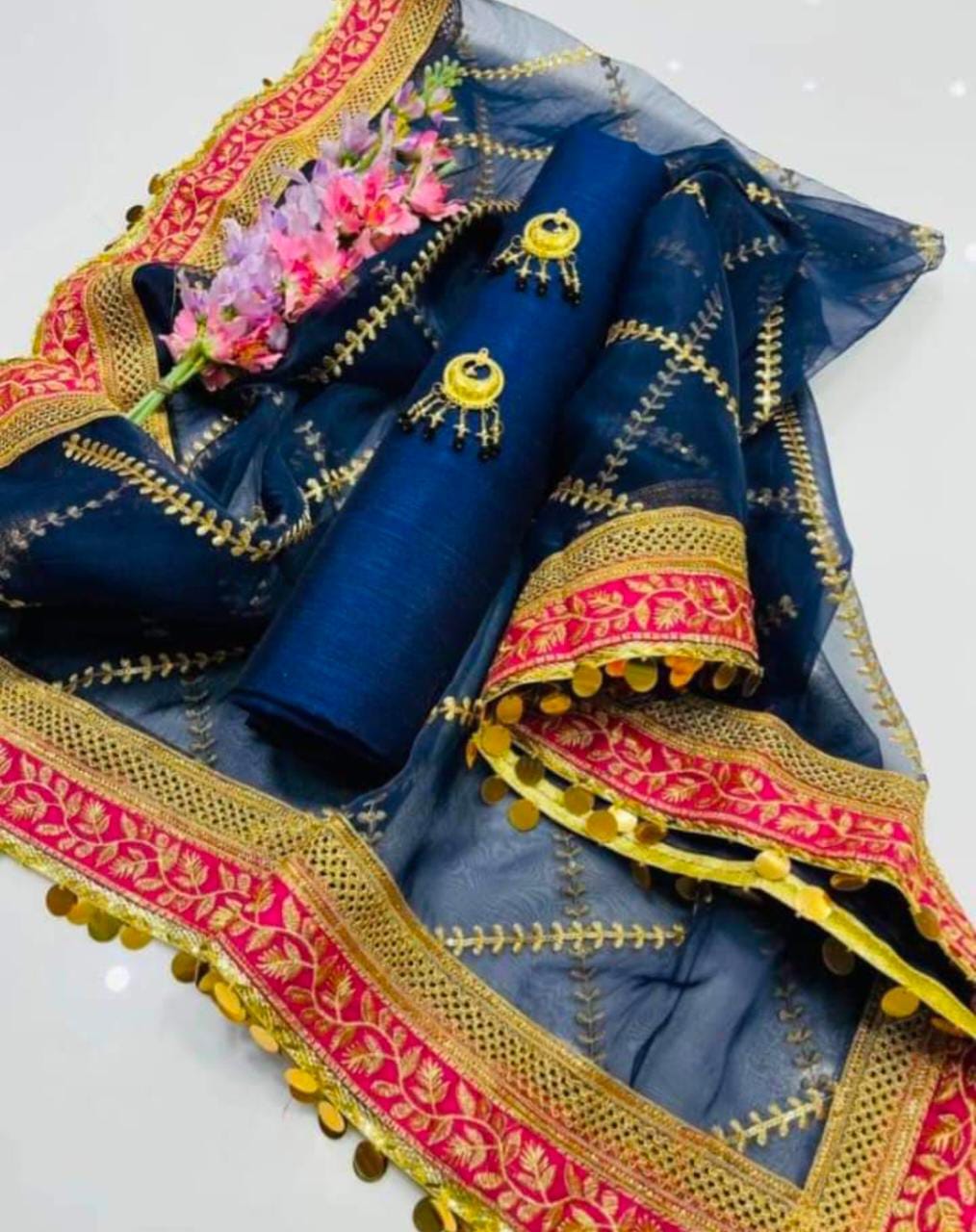 3 PC Unstitched Kathaan Silk Shirt & Trouser With Organza Dupatta