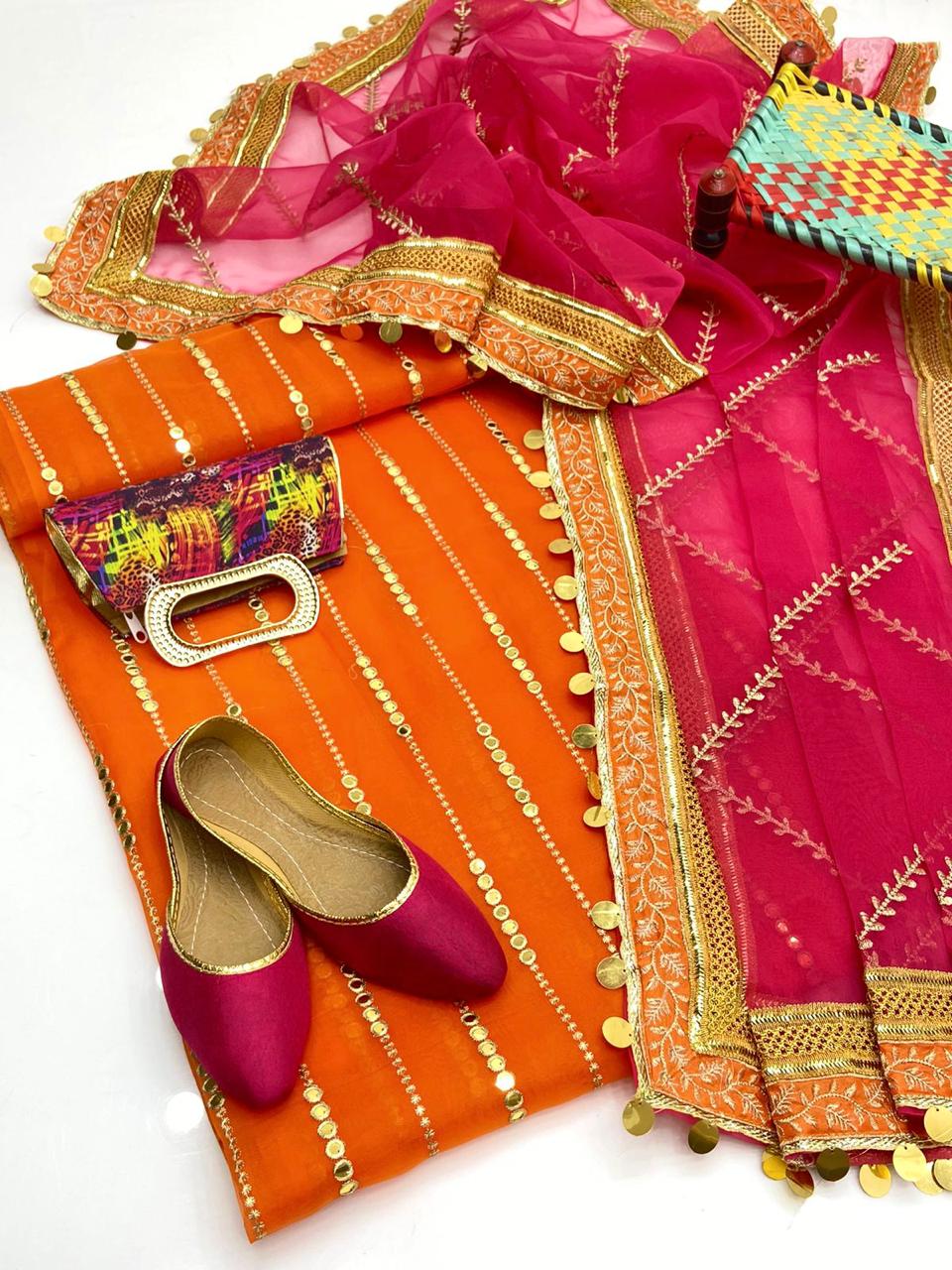 3 PC Unstitched Organza Embroider Shirt & Dupatta With Kathaan Silk Trouser