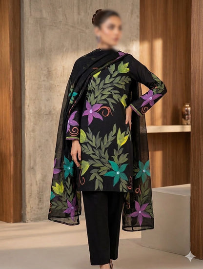 Gul Ahed Premium Lawn 3PC Unstitched Dress| Handmade Oil Paint Collection