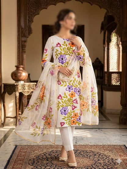 Gul Ahed Premium Lawn 3PC Unstitched Dress| Handmade Oil Paint Collection