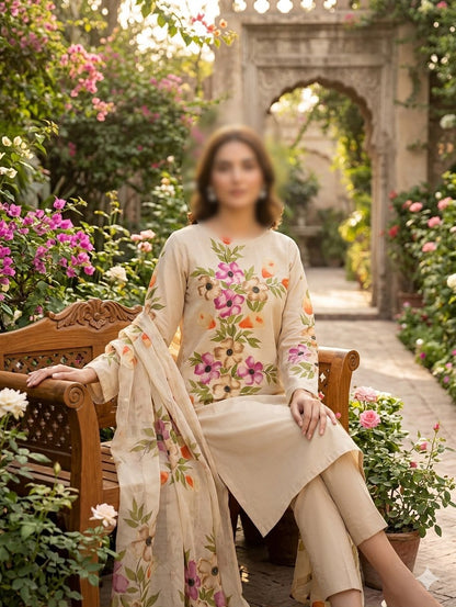 Gul Ahed Premium Lawn 3PC Unstitched Dress| Handmade Oil Paint Collection