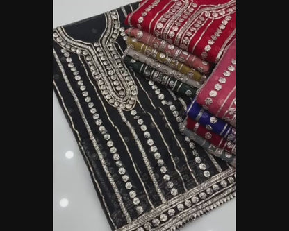 Unstitched Gotta Work Organza Shirt & Dupatta - S07
